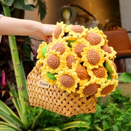 Sunflower Gifts for Women-Teacher Appreciation Gifts-Sunshine Teacher Friend Mom Sister Grandma Birthday Retirement Gifts,Thank you,Get well, Sunflower Crochet Flower Bouquet Blanket 31 Inches