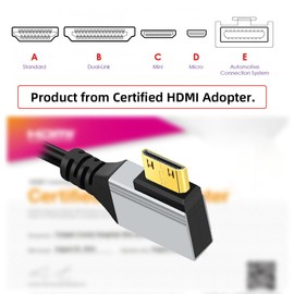 NFHK 90 Degree Right Angled Mini HDMI 2.1 Ultra Thin HDTV Cable 8K 4K Hyper Super Flexible Slim Cord Type-A to Type-C for Camera HDTV 50cm