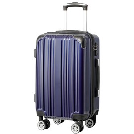 Coolife Luggage Expandable(only 28") Suitcase PC+ABS Spinner 20in 24in 28in Carry on (navy new, M(24in))