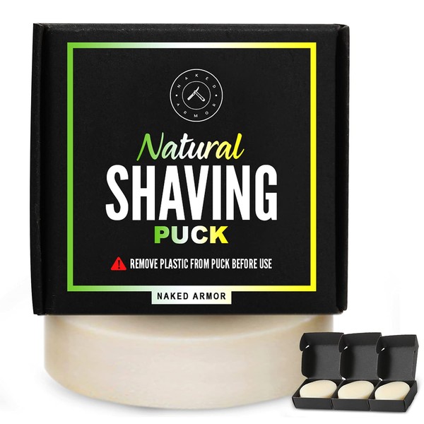 Natural Shave Soap Puck - 3 Shaving Soap Pucks, Shave Soap For Men With Dry Sensitive Skin, Made With Olive Oil, Coconut Oil, Shea Butter, Beeswax, Rich Lather, Perfect For Shaving Mug, Bowl, Scuttle