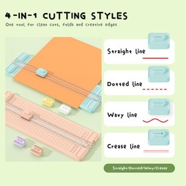 Tagliacarte A4 per Scrapbooking, Taglierina Carta 4 in 1 da 310 mm con Testine Intercambiabili, Taglio Dritto, Tratteggiato, Ondulato e Cordonatura, Ufficio e Scuola (blu)