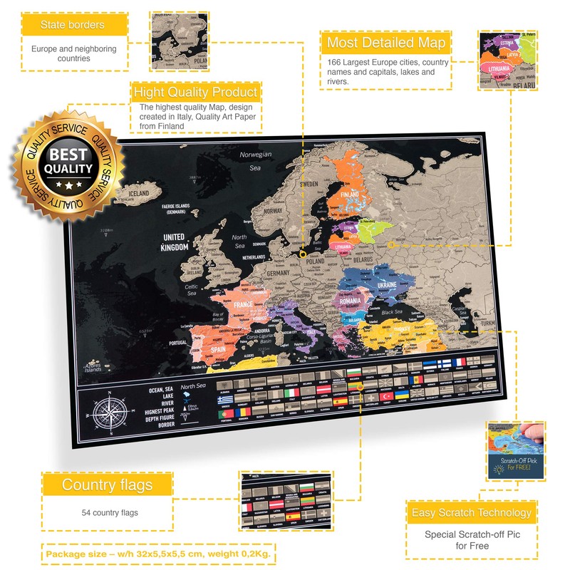 Scratch off European Map with Flags – Scratchable map to