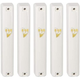 SUPER STAM MEZUZAH CASE Holder (shidell) בית מזוזה Plastic Rectangle Shape Silver shin Waterproof Rubber Cork lot of 5 (WHITE GOLD, 15 CM)