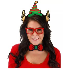 Elope Adult Pixel-8 8-Bit Holiday Pixel Elf Hat Glasses Bow Tie Costume Accessory Kit