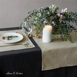 Linen & Cotton Pretty Decorative Table Runner Decorus - 44% Linen, 56% Cotton, Beige White (45 x 180 cm) Rectangle Washable Side/ Coffee Table Runner Table Linen for Home Kitchen Living Room Dining