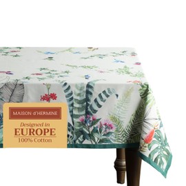 Maison d'Hermine Tablecloth, 100% Cotton, 160 cm x 220 cm, Decorative Tablecloth, Washable, Square Tablecloths for Mother's Day Gifts, Dining, Weddings, Buffets, Tropiques - Spring/Summer