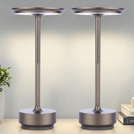 UdoUto 2-Pack Cordless Table Lamp Rechargeable - 5000mAh Battery Operated LED Table Light with Touch Stepless Dimming - Portable Coffee Metal Outdoor Lamp for Patio, Restaurant, Living Room