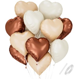 White Brown Heart Balloons,10Pcs Foil Heart Shaped Balloons,18Inch Helium Mylar Balloons for Valentines,Engagement,Brithday,Baby Shower,Wedding Party Decorations