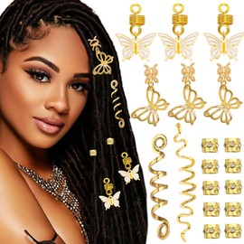 VENOFEN 18PCS Hair Jewelry for Braids Gold Butterfly Braids Clips Cuffs Metal Snake Spiral Loc Jewelry Multi Style Braid Accessories for Women and Girls