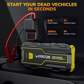 4000A Car Jump Starter, VoltSurge Jumper Starter Portable for Engine Max 7.0L Gas/5.5L Diese, 12V Jump Box Battery Charger Pack with LED Flashlight & USB Port