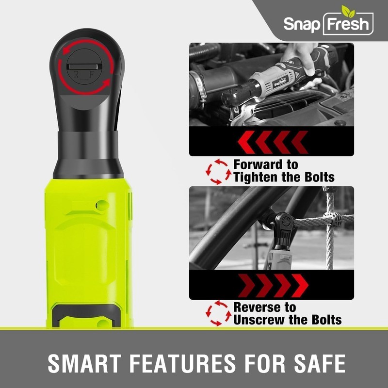 SnapFresh Cordless Electric Ratchet Wrench – 55 ft-lbs Torque, 12V