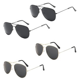 YREYBN Sunglasses, 4-Pack Classic Pilot Sunglasses for Men and Women, Lightweight Metal Frame with UV Protection, Suitable for Cycling, Running and Outdoor Activities, 2 Black and 2 Silver Frames