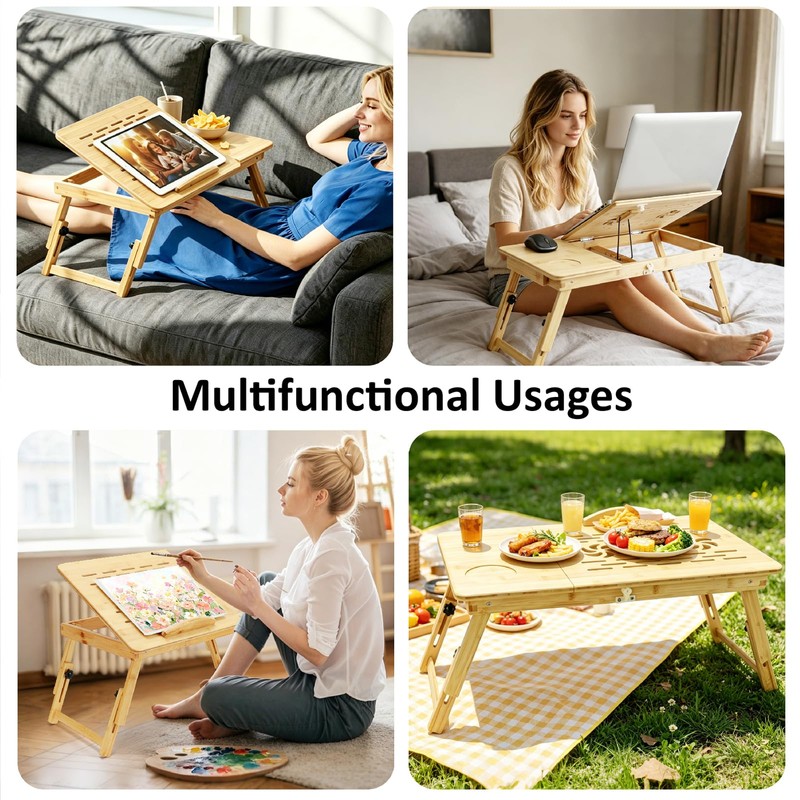 Evernewly Laptop Desk for Bed, Foldable Bed Tray, Adjustable Angle