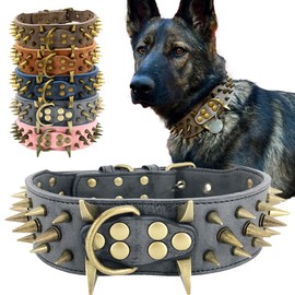 El poderoso Collar de Perro con Tachuelas Grandes, Protege el Cuello del Perro de Las mordeduras. (Negro S) - Se Adapta a Perros medianos y Grandes
