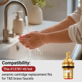 013787-45 Ceramic Cartridge Assembly, Hot Side Replacement Brass Faucet Cartridge for T&S Faucets, RTC Valve Stem Repair Kit, 40°F-140°F, 20-125 PSI