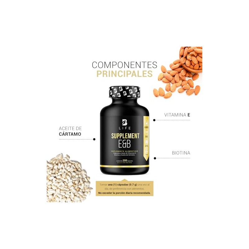 B Life Company Vitamina E + Biotina de 200 Cápsulas.