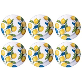 Abode Homewares Lemon Orchard newWave Microwave Safe Premium Melamine Dinner Plate, Set of 6, 10.5"