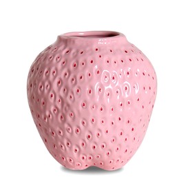 SANFERGE Strawberry Ceramic Flower Vase, Mini Decorative Cute Fruit Ornament Vase for Flower Arrangement, Unique for Modern Vintage Home Kitchen Office Decor Centerpiece, Small Pink