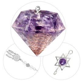 mookaitedecor Amethyst Resin Crystal Point Gemstone Reiki Healing Pendulums for Dowsing Scrying Divination Meditation, Merkaba Star Dreamcatcher