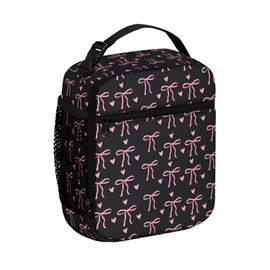 Nevicor Insulated Lunch Bag for Women, Portable Thermal Girls Lunch Bag with Sturdy Handle, Cute Lunch Box with Black Bow Design, Leakproof Packed Lunch Box for Work School and Picnics