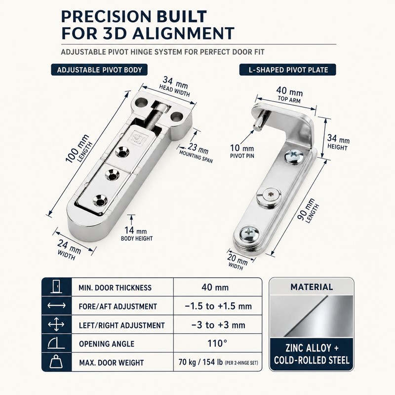 3D Adjustable Concealed Door Hinges, Zinc Alloy 2-Pack