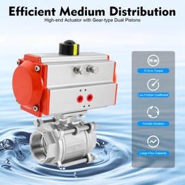 BJTDLLX Pneumatic Ball Valve 2" Single-Acting Pneumatic Air Actuated Ball Valve Stainless Steel Pneumatic Actuated Ball Valve Three-piece Pneumatic Ball Valve 1000 psi PTFE (2" Single-Acting)