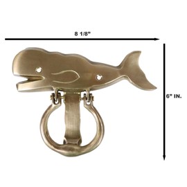 Ebros Gift Nautical Marine Brass Metal Golden Sperm Whale Door Knocker Sculpture with Built in Striking Plate 6" H Home Decorative Garden Cottage Accent