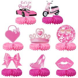 Maxqzin 8PCS Princess Party Decorations, Hot Pink Birthday Table Decorations Girls Oneycomb Centerpiece Table Decorations for Girls Theme Party Wedding Party Baby Shower