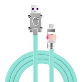 chubbycable Neon Chubby - Fast Charge UFO Neon Cable Durable Charging Cable Ultra-Thick Silicone LED Light Up Phone Charger Cord, Light Blue, USB A to Type-C, 6.6FT