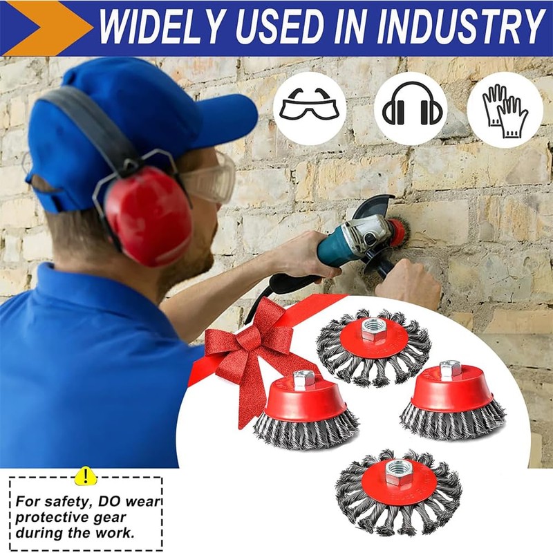 Wire Wheel Cup Brush Set for Grinder, 4 Pack Wire