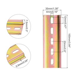 sourcing map 2 Pcs DIN Rail Slotted Iron Mounting Guide 4"(100mm) Long 35mm Wide 7.5mm High Bronze Tone