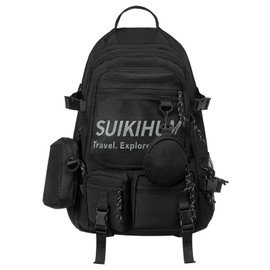 SUIKIHUM Laptop Backpack 13 Inch College Schoolbag W/2 Hanging Pockets, Large Capacity Korean Style Backpack for Man Girls, Black