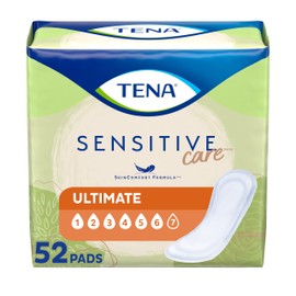 TENA Sensitive Care Incontinence Pads for Women, Bladder Control & Postpartum, Ultimate Absorbency, Regular Length, 52 Count