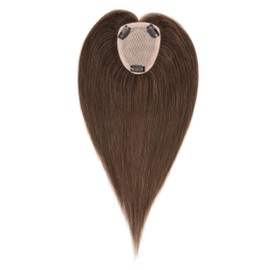 Hairro Human Hair Toppers Free Parted, 3.5x4.7" Base Hand-wovened 100% Real Hairpieces, with Invisible Clips-in for Women, for High Hairline/Adding Volume on Top, 14 Inch Dark Brown