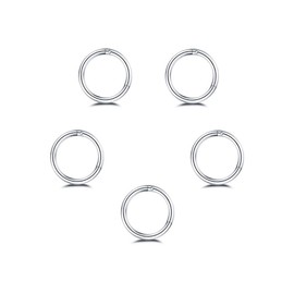 5Pcs 18g Stainless Steel Tiny Sleeper Hoop Earrings for Women Men Septum Hinged Clicker Daith Nose Ring Helix Cartilage Tragus Huggie Cuff Hoops Piercing Set 8mm 10mm (8mm in Silver)