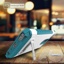 Beyond Cell Case for LG Stylo 4, White/Turquoise Tri-Shield Rugged Cover [with Metal Kickstand + Wrist Strap Lanyard] for LG Q Stylus | LG Stylo 4 | LG Stylus 4