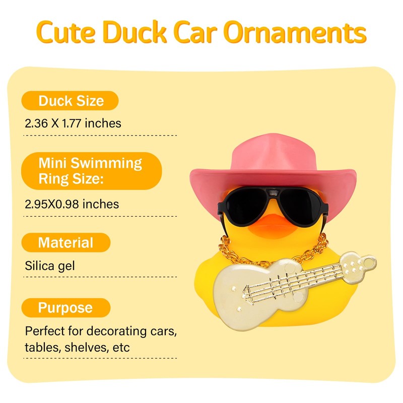 wonuu Car Dashboard Decor Guitar Rubber Duck, Car Ducks Ornaments
