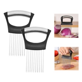 anneratteryer Pack of 2 Manual Onion Cutter, Onion Holder Cutting Aid, Tomato Cutter, Vegetable Cutter for Meat, Onions, Potatoes, Tomatoes, for Safe and Efficient Cutting (Black)