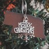 NEBRASKA Christmas Ornament, Small, Rustic Metal with Merry Christmas and