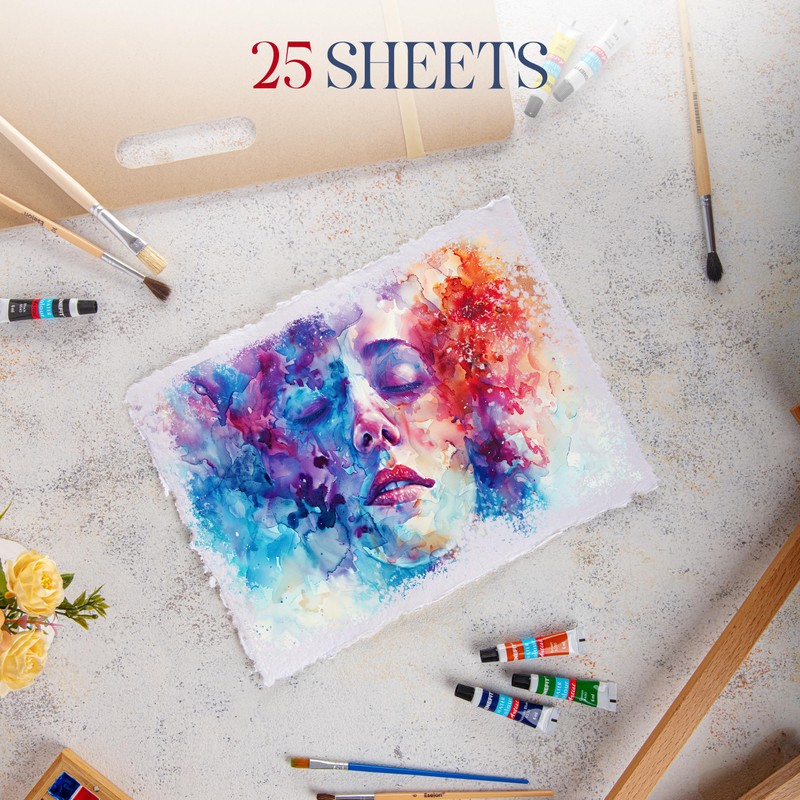 Thick Handmade A5 Size Watercolor Paper with Deckle Edge -