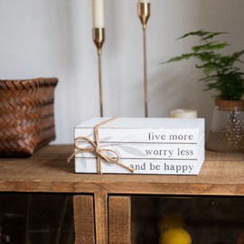 GENMOUS 4pcs White Decorative Books Set For Home Decor, Stacked Wood Faux Books For Living Room Decor, Decorative Books For Display, Faux Wood Book Stack For Shelf Decor, Mantel Decor, Farmhouse Décor