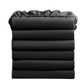 FreshCulture Full Fitted Sheets, Bulk Pack of 6, Deep Pocket, Soft Microfiber Bottom Sheets for Home, Salons, Hotels, Full Size Fitted Sheets Only (Black)