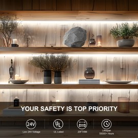 BUNACET COB LED Strip Light 20ft/6m Cool White 6500K High Lumen CRI 90+ with UL Listed Power Adapter RF Remote for Bedroom Counter Under Cabinet Kitchen Projects