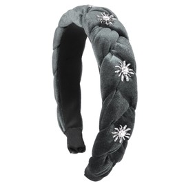 BOOMTOP Costume Headband Velvet Hair Accessories Dirndl Edelweiss Headband Braided Wide Hair Band Vintage Padded Headband Fashion Headpiece for Women and Girls Grey