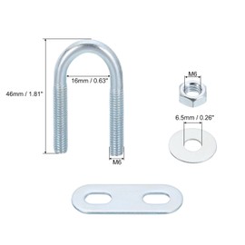 sourcing map Round U-Bolts, 1 Set 16mm Inner Width 46mm Length M6 Zinc-Plated Carbon Steel U Clamp Bolt with Nuts and Plates, for Boat Trailer