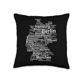 Germany Map Silhouette Towns Cities Berlin Hamburg Travel Throw Pillow