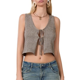 Edhomenn Women Stripe Knitted Vest V-Neck Sleeveless Front One Button Sweater Vest Fashion Y2k Tank Tops Streetwear (05 Oatmeal, m)