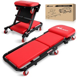 Nilight 40" Z Creeper - 2-in-1 Folding Rolling Mechanic Seat, 40 inches Adjustable Lay-Down or Sit Garage Chair, 330 lbs Capacity, Red Black