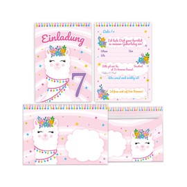 Minkocards 12 Invitation Cards with 12 Envelopes for 7th Birthday Girls Llama Colourful Invitations for Birthday Children Invitation Set