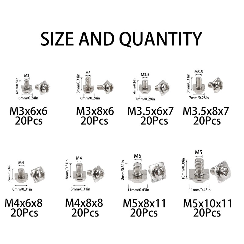 Rrina 160Pcs M3 M3.5 M4 M5 Terminal Block Screws Assortment